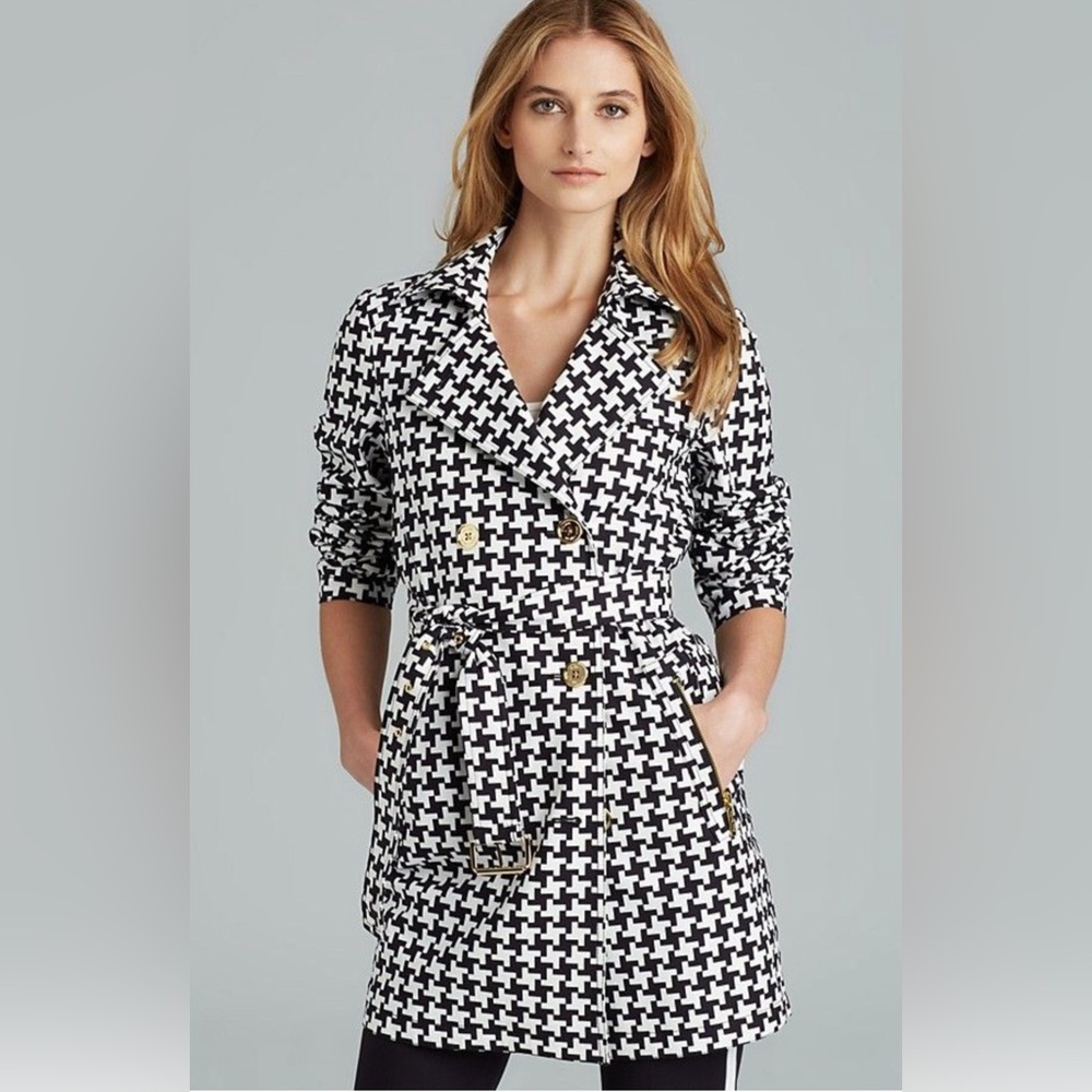 Michael KORS Classy Navy White Houndstooth Double Breasted Lightweight Jacket ML